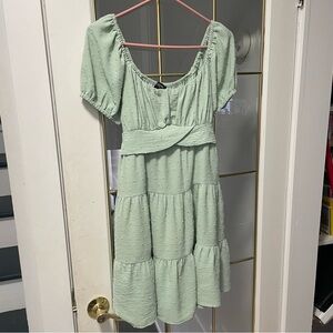 Eclipse Light Green Puff Sleeve Mini Dress Large